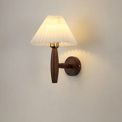 Nordic Wooden Wall Sconce with Pleated Shade | Elegant Ambient Lighting for Bedrooms and Living Spaces