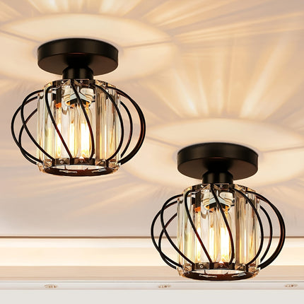 Modern Industrial Cage Ceiling Light with Glass Shade | Durable Polished Metal Fixture for Stylish Illumination