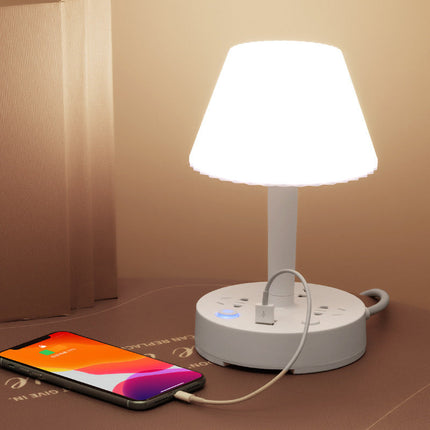 LED Charging Lamp 3-in-1 with Built-In USB Ports and AC Sockets, Warm Glow Bedside Table Light, US Plug