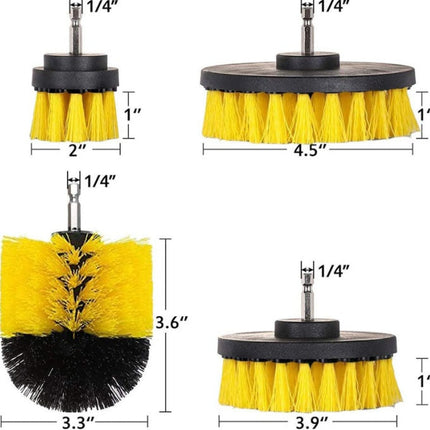Drill Brush Cleaning Kit, Set of 4 Stiff Bristle Scrubber Attachments for Bathtubs, Tile, Grout and Patios