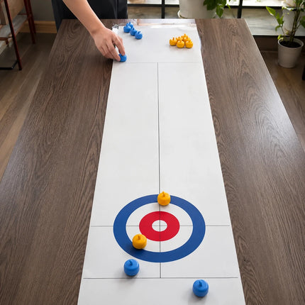 Indoor Curling Game Set, Tabletop Sliding Stone Board Game with Colored Stones and Center Target, Family Party Game for Kids and Adults