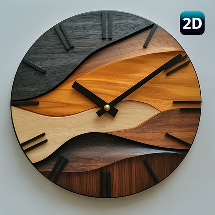 Round Wall Clock with Silent Non-Ticking Movement | Nordic Faux Wood Grain Design for Peaceful Home Decor