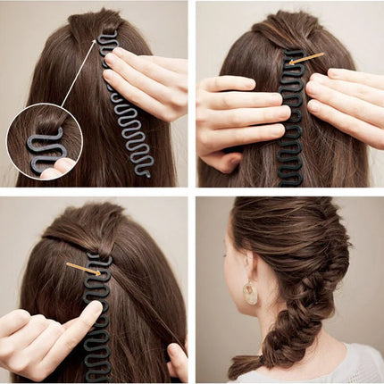 Hair Braiding Tool with Elastic Ring for French Braids and Fishtails on Straight, Wavy and Curly Hair