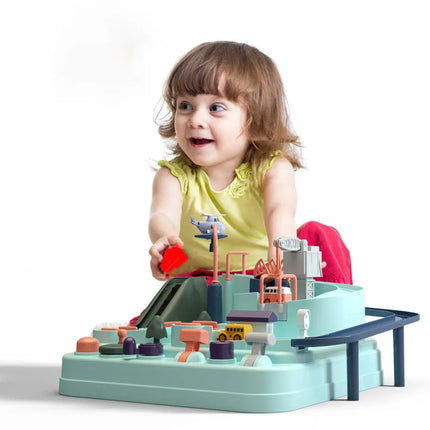 Kids Car Track Playset with Levers, Gates and Toy Cars, Interactive Screen Free Learning Toy for Boys and Girls