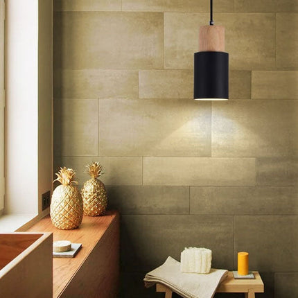 Nordic Cylinder Pendant Light with Adjustable Height | Modern Aluminium and Wood Design for Minimalist Interiors