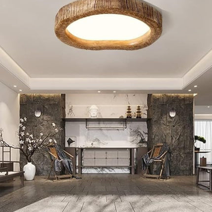 Rustic Wood-Inspired Ceiling Light with Energy-Efficient LED | Durable Resin Fixture for Cozy Indoor Illumination