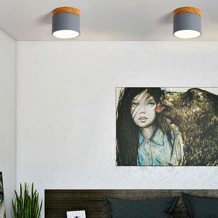Scandinavian Ceiling Light with 3-Color LED & Wooden Accent | Minimalist Flush Mount for Ambient Illumination