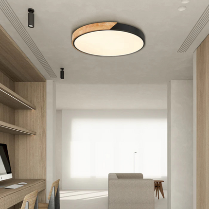 Modern LED Ceiling Light with Natural Wood Accents | Versatile Dimming Options for Warm Atmosphere