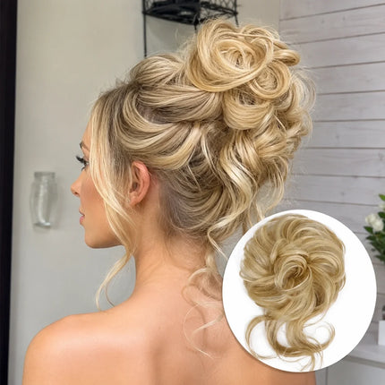 Curly Hair Bun Extension, Clip In Messy Bun Hair Piece with Loose Curls, 12 Colors, for Updos and Volume