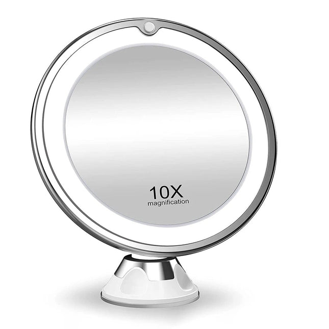 Lighted Vanity Mirror 10x Magnifying, LED Vanity Mirror with 360 Rotation and Suction Cup, Cosmetic Mirror with Light