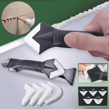 Sealant Scraper 3-in-1 Caulking Tool with Adjustable Blade, Caulk Smoother and Remover with Swap-On Heads