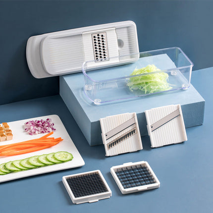 Vegetable Chopper with 4 Blades, Dicer, Julienne and Ribbon Spiralizer Set, BPA Free with Soft Grip TPU Handle