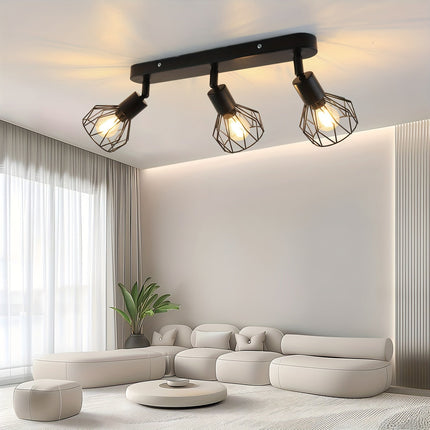 Vintage 3-Light Ceiling Spotlight with Adjustable Rotatable Shades | Industrial Black Metal Fixture for Versatile Lighting