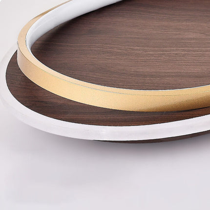 LED Ceiling Lamp with Walnut Finish & Gold Accents | Modern Round Design for Warm Illumination