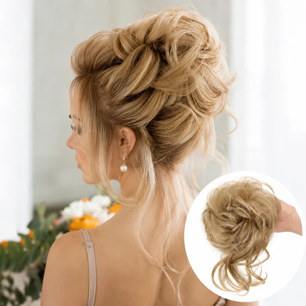 Curly Hair Bun Extension, Clip In Messy Bun Hair Piece with Loose Curls, 12 Colors, for Updos and Volume