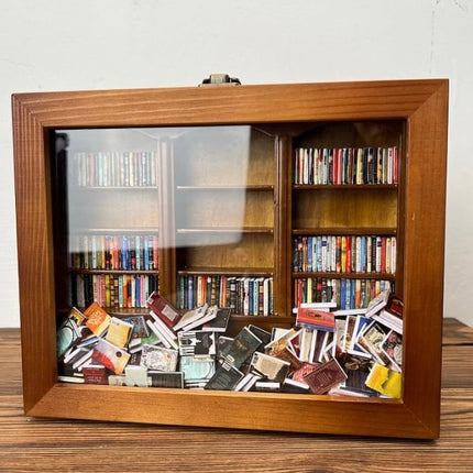 Miniature Bookshelf with About 200 Mini Books, Handmade Wooden Shelf Decor, Calming Gift for Book Lovers