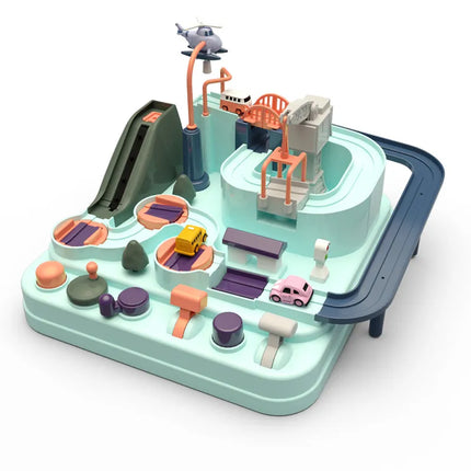 Kids Car Track Playset with Levers, Gates and Toy Cars, Interactive Screen Free Learning Toy for Boys and Girls