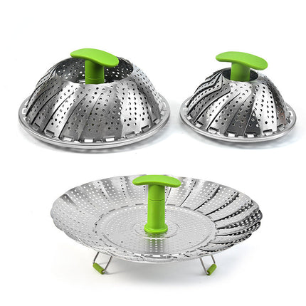 Folding Steamer Basket for Pots, Expandable Vegetable Steamer Insert with Silicone Feet for Eggs and Seafood