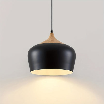 Scandinavian Pendant Light with Matte Metal Shade & Wood Grain Accent | Elegant Illumination for Kitchen and Dining Spaces