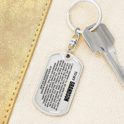 Engraved Keychain for Grandson, To My Grandson Key Chain Gift, Stainless Steel Keyring for Graduation