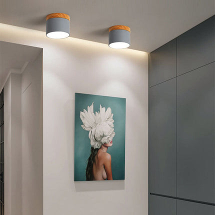 Scandinavian Ceiling Light with 3-Color LED & Wooden Accent | Minimalist Flush Mount for Ambient Illumination