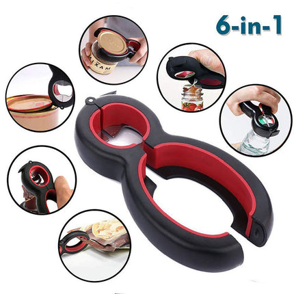 Jar Opener 6 in 1 Multifunctional Bottle, Can and Bag Opener with Ergonomic Grip, Low Effort Kitchen Tool for Tight Lids, Indoor and Outdoor