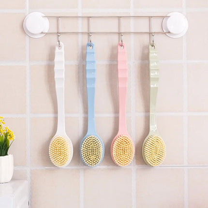 Soft Bristle Body Bath Brush, Long Handle Back Scrubber for Gentle Shower Exfoliation and Even Lather, Pink or Blue