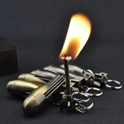 Kerosene Keychain Lighter, Windproof Refillable Permanent Match Fire Starter with Magnesium Strike Strip for Camping