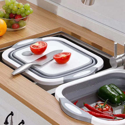 Cutting Board with Built-In Strainer and Drain Plug, Multi-Function Chopping Board for Washing and Draining Food