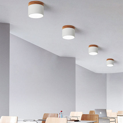 Scandinavian Ceiling Light with 3-Color LED & Wooden Accent | Minimalist Flush Mount for Ambient Illumination