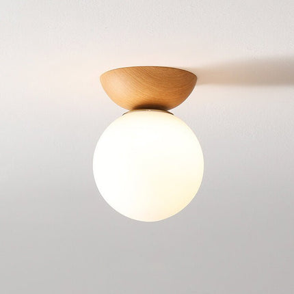 Japanese Style Ceiling Light with Warm LED Glow | Minimalist Wood and Glass Design for Tranquil Home Ambience