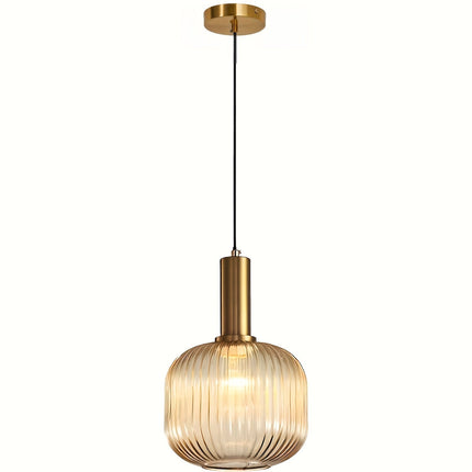 Ribbed Glass Pendant Light with Polished Brass Finish | Modern Fixture for Dining Rooms and Kitchens