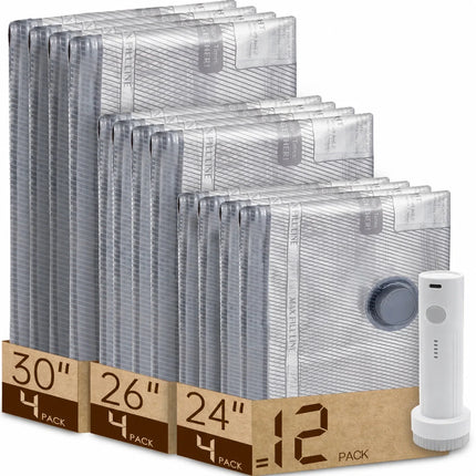 Vacuum Seal Food Storage Bags 12 Pack with Electric Pump, Space Saving Bags for Food Preservation and Pantry Storage