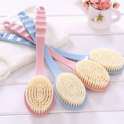 Soft Bristle Body Bath Brush, Long Handle Back Scrubber for Gentle Shower Exfoliation and Even Lather, Pink or Blue