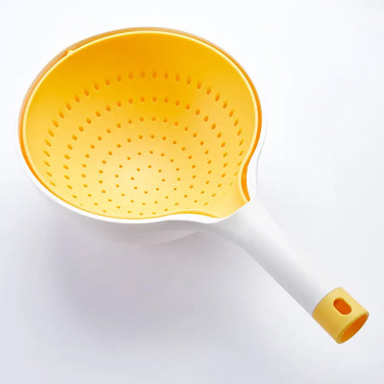 2-in-1 Kitchen Strainer Bowl with Secure-Grip Handle, Swivel Draining Colander for Pasta, Rice and Vegetables, 3 Colours