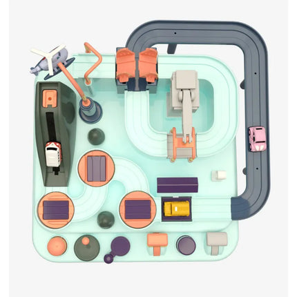 Kids Car Track Playset with Levers, Gates and Toy Cars, Interactive Screen Free Learning Toy for Boys and Girls