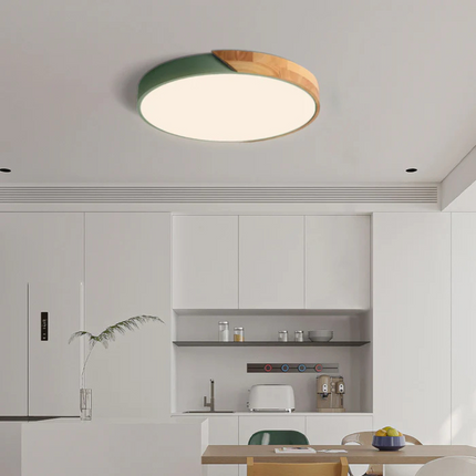 Modern LED Ceiling Light with Natural Wood Accents | Versatile Dimming Options for Warm Atmosphere