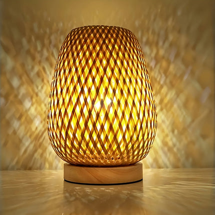 Handwoven Bamboo Bedside Lamp with Three-Color Dimming | USB Powered Lighting for Cozy Ambiance