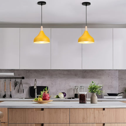 Teardrop Pendant Light with Adjustable Height | Metal & Wood Modern Lamp for Soft Ambient Dining Lighting
