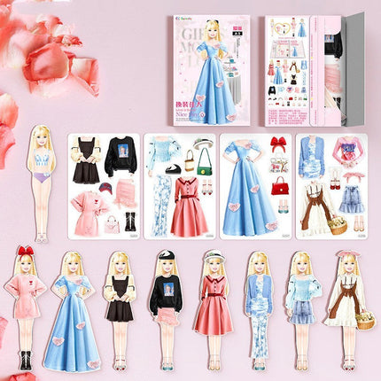 Magnetic Dress Up Doll Book for Kids, Reusable Jackets, Skirts, Dresses and Boots, 9 Character Options, Screen-Free Play