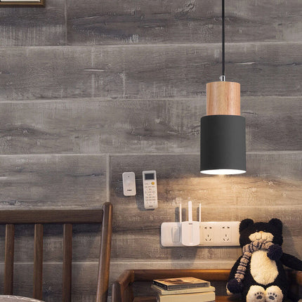 Nordic Cylinder Pendant Light with Adjustable Height | Modern Aluminium and Wood Design for Minimalist Interiors