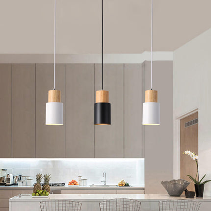 Nordic Cylinder Pendant Light with Adjustable Height | Modern Aluminium and Wood Design for Minimalist Interiors
