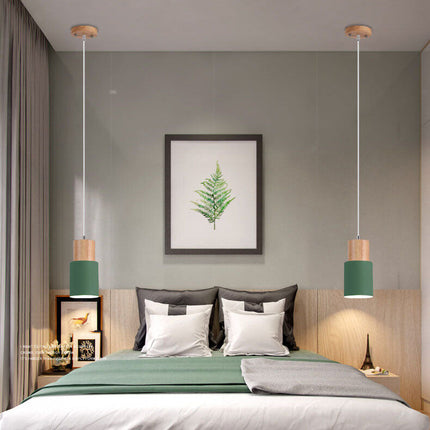 Nordic Cylinder Pendant Light with Adjustable Height | Modern Aluminium and Wood Design for Minimalist Interiors