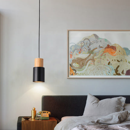 Nordic Cylinder Pendant Light with Adjustable Height | Modern Aluminium and Wood Design for Minimalist Interiors