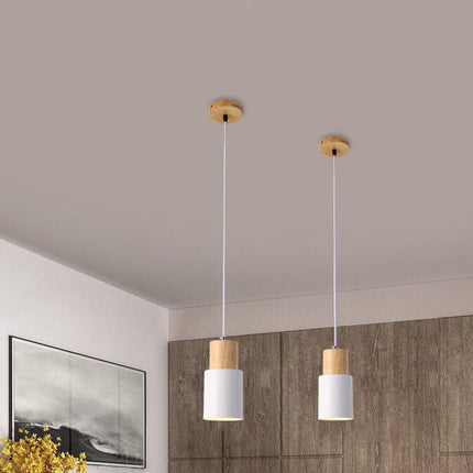 Nordic Cylinder Pendant Light with Adjustable Height | Modern Aluminium and Wood Design for Minimalist Interiors
