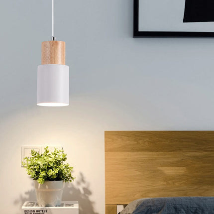 Nordic Cylinder Pendant Light with Adjustable Height | Modern Aluminium and Wood Design for Minimalist Interiors