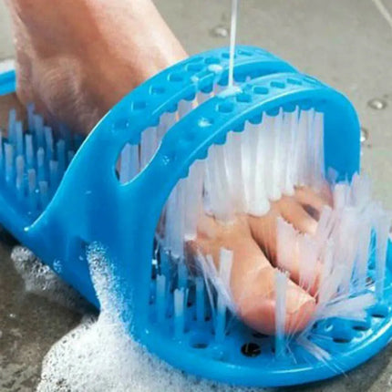Shower Foot Scrubber Slipper with Bristles and Oval Grinding Stone for Washing and Exfoliating Feet