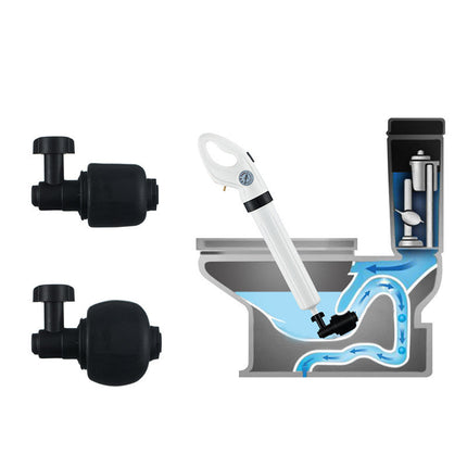 Air Pressure Drain Blaster, 5 Piece Manual Plunger Kit with Toilet, Sink and Floor Drain Heads for Clogged Pipes