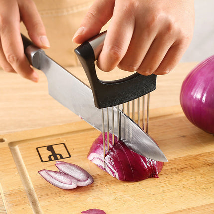 Food Slicing Holder with Sharp Holding Pins and Non-Slip Grip for Even Slices of Tomatoes and Onions