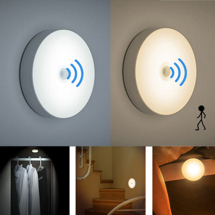 Motion Sensor Closet Light with Auto Off, USB Rechargeable Stick On Light for Cabinets and Stairways, Beige or White